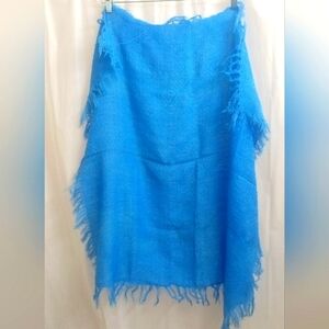 Soft Vibrant Blue Fringed Shawl -Size: 33" x 32"
